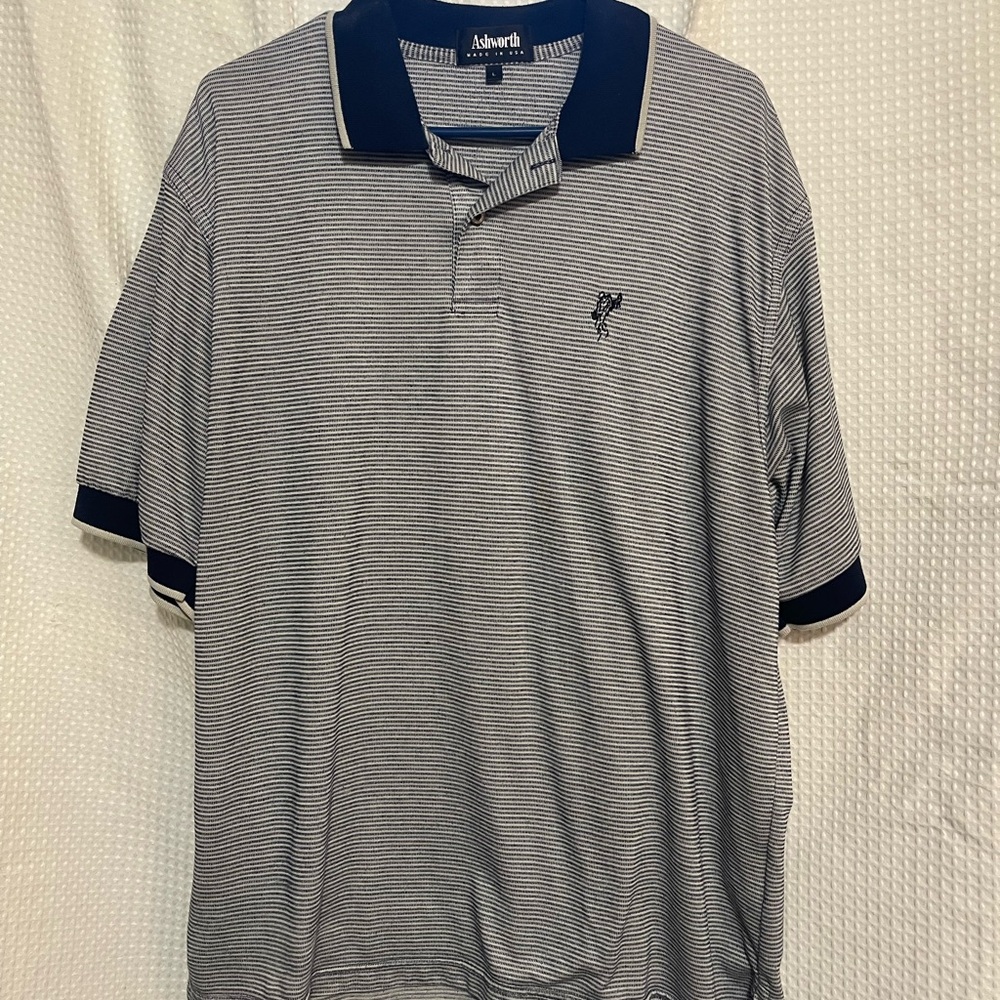 Ashworth Navy & White Micro-Striped Golf Polo